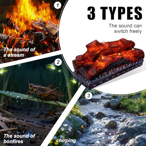 Electric Fireplace Logs with Realistic Flame Effect and Sound, USB Powered