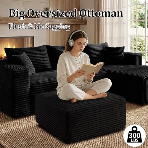 Modern Corduroy Memory Foam Ottoman, Oversized Modular Footrest