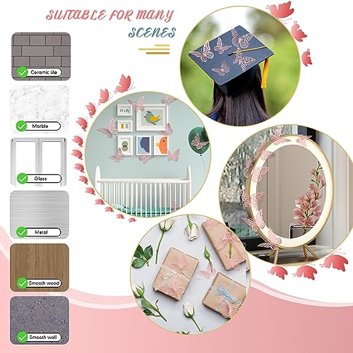 3D Pink Butterfly Wall Decor Stickers - 48 Piece Set for Party & Home