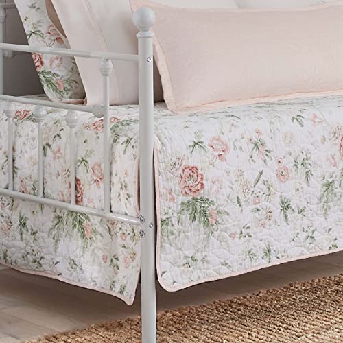 Quilted Pink Floral Daybed Bedding Set - 4-Piece Lightweight Cover & Shams