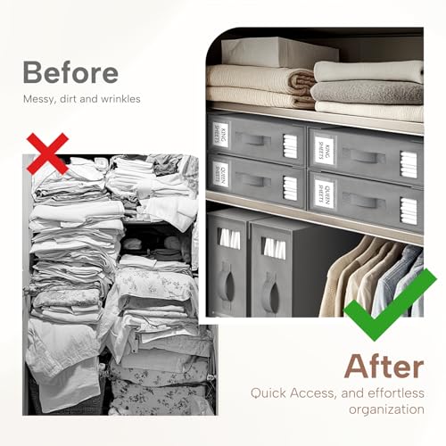 6 Pack Foldable Bed Sheet Organizers and Storage Boxes for Linen Closet