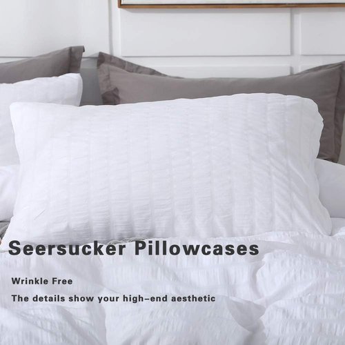 AveLom King White Duvet Cover Set - Ultra Soft Seersucker Microfiber, 3 Pieces with Zipper Closure & Corner Ties (104 x 90 Inches)