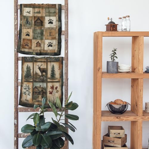 Rustic Black Bear Hand Towels - Set of 2 Decorative Cabin Bathroom Towels