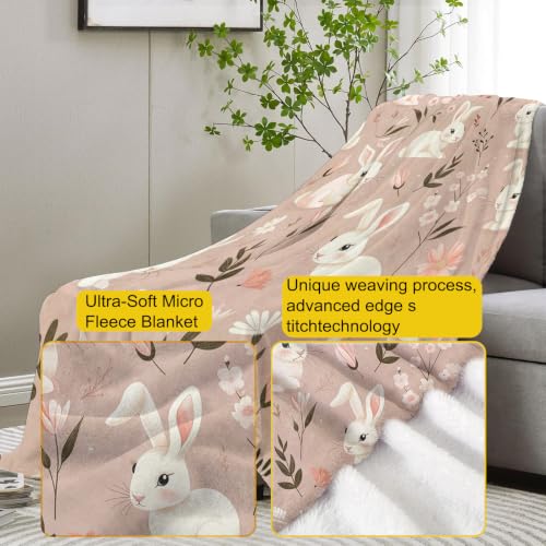 VANZEV Bunny Rabbit Fleece Blanket 60x80 in - Cute Floral Cozy Throw for Kids & Adults, Plush Home Decor