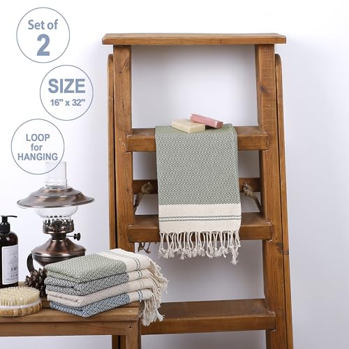 Turkish Hand Towels Set of 2 - 16x32 Inch Boho Farmhouse Decorative Towels