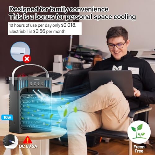 Portable Air Conditioner Fan, 1200ml Personal Cooler with Mist and Remote