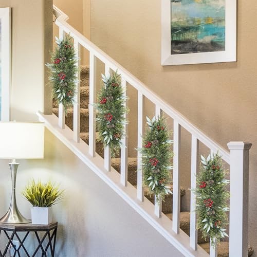 U'Artlines Green Christmas Swag 27.5 Inch Artificial Holiday Decor for Front Door & Indoor/Outdoor Use