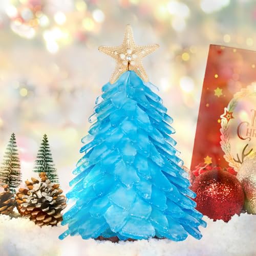 Blue Sea Glass Christmas Tree - Handcrafted Mini Coastal Holiday Decor