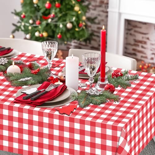 Red Gingham Disposable Tablecloth 2-Pack - 54 x 108 In Rectangular Table Cover