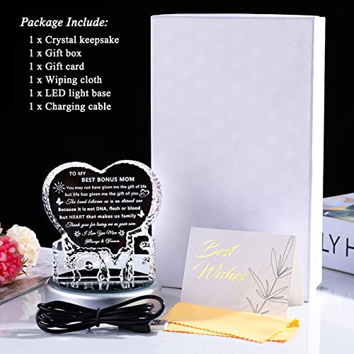 YWHL Bonus Mom Gift from Daughter Son Crystal Keepsake with Light Base – Mother’s Day Birthday Christmas Present for Stepmom
