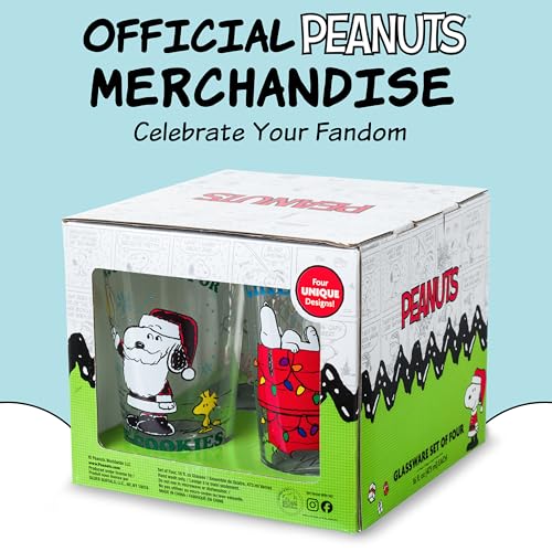 Peanuts Snoopy Holiday Boxed Pint Glass Set - 4 Pack, 16oz, Official Peanuts Merchandise
