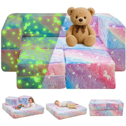 Glow in the Dark Toddler Play Couch - Convertible Foam Lounge for Kids
