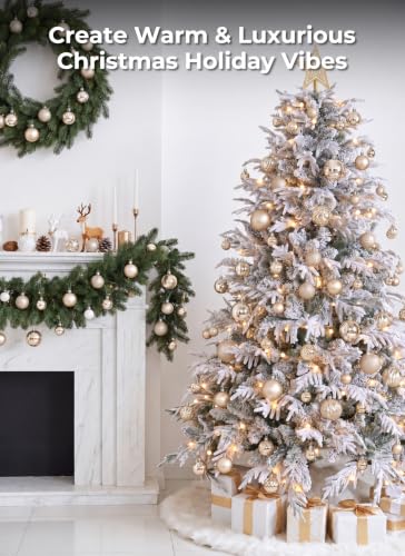 Brightown Champagne Gold Shatterproof Christmas Ornaments Set - 36 pcs, 6 Designs, 3 Sizes