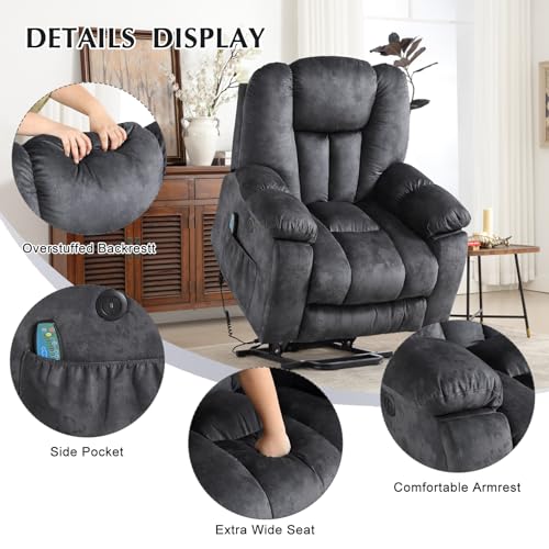 Power Lift Recliner Chair with Massage, Lumbar Heat, and USB, Gray