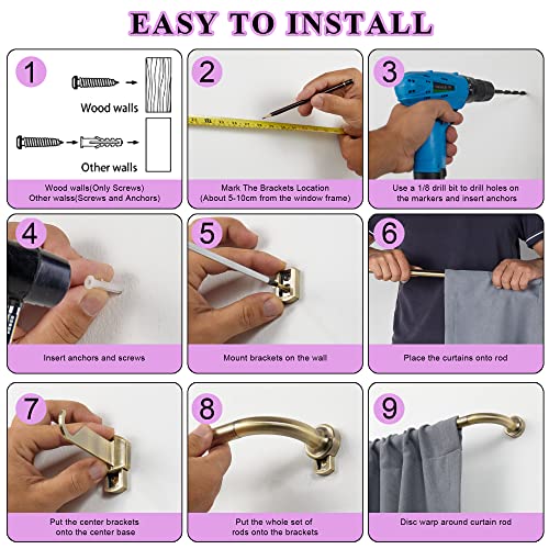 Adjustable Wrap-Around Curtain Rod, Antique Bronze Metal Window Drape Rod