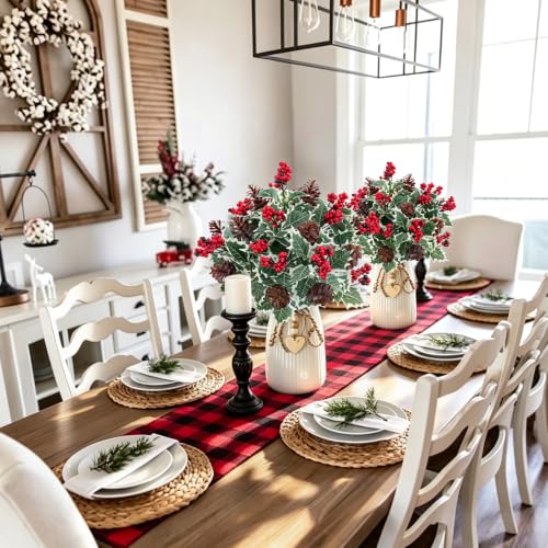 12Pcs Christmas Artificial Flower Set with Holly Berries Pinecones Xmas-12pcs