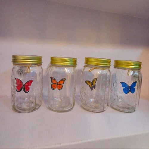 Butterfly in a Glass Jar, Hsxxf LED Lamp Jar Animated Butterfly in A Jar Tap to Activate Gift Decoration (Red)