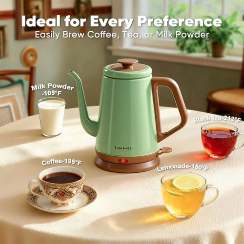 1.0L Electric Gooseneck Kettle, Stainless Steel Pour Over Coffee & Tea Pot
