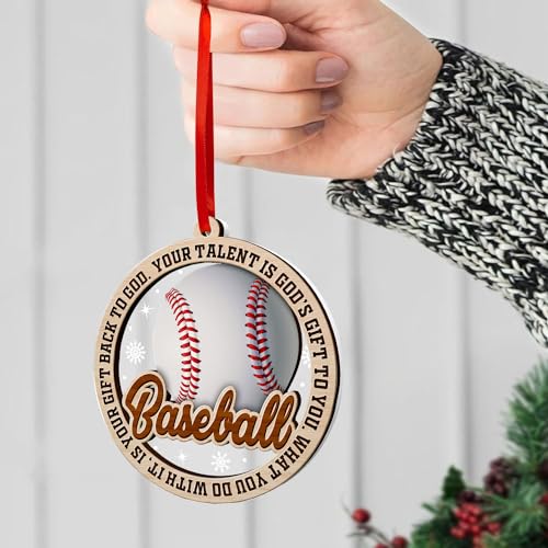 Baseball Christmas Ornament - Wooden Holiday Keepsake for Tree Decor