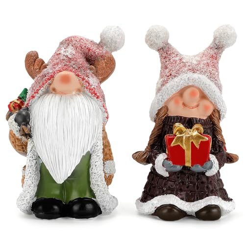 Zonling Christmas Gnomes 2 Pack Hand-Painted Figurines, Red - Table Decor Holiday Ornaments
