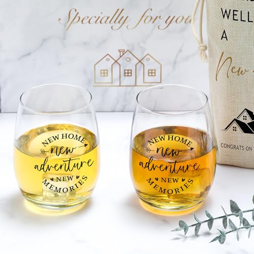 New Home Gift Basket with Wine Glasses and Scented Candle