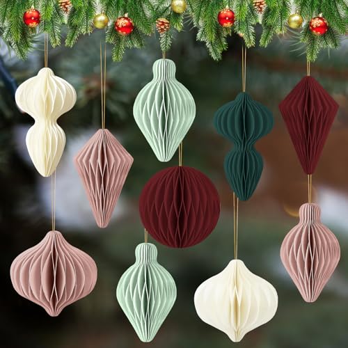 24 Pcs Christmas Honeycomb Ornaments - 3D Holiday Decorations for Xmas Tree & Party