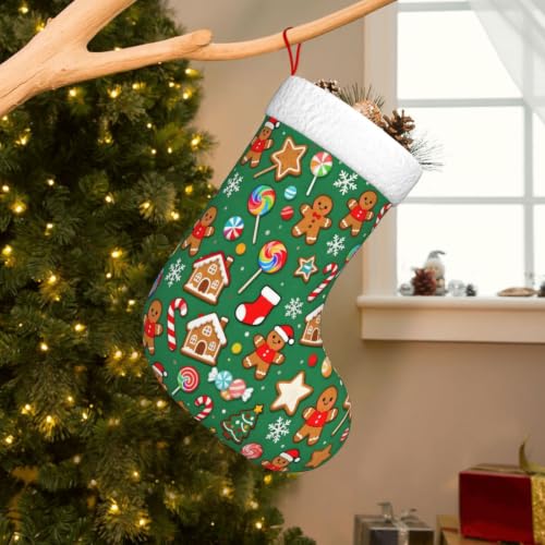 Christmas Stockings with Gingerbread Man Candy Snowflake Design - Holiday Decor