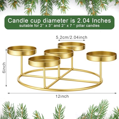 Newtay Gold 7.87-inch 5 Pillar Advent Wreath Candle Holder with Metal Ring - Xmas Decor
