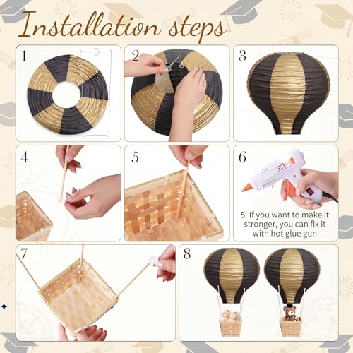 8 Sets Black & Gold Hot Air Balloon Centerpieces – Christmas Table Decor (Meooeck, Stripe)