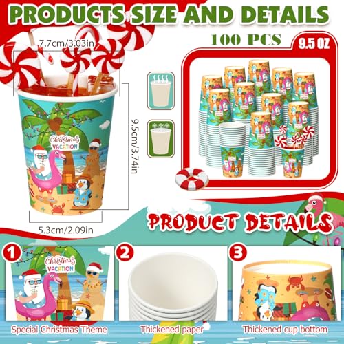 Jingmore 100 Pack Christmas Paper Cups – 8 oz Disposable Holiday Cups with Snowman/Santa Decor