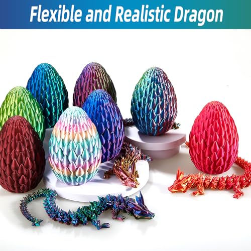 3D Printed Articulated Crystal Dragon with Egg, Fidget Toy Decor