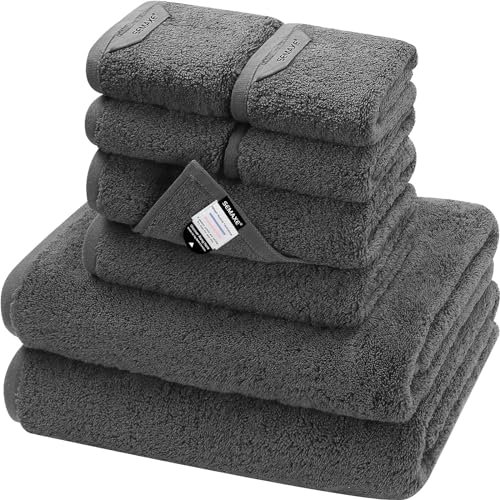 8-Piece Cotton Bath Towel Set with Hanging Loops - Gray
