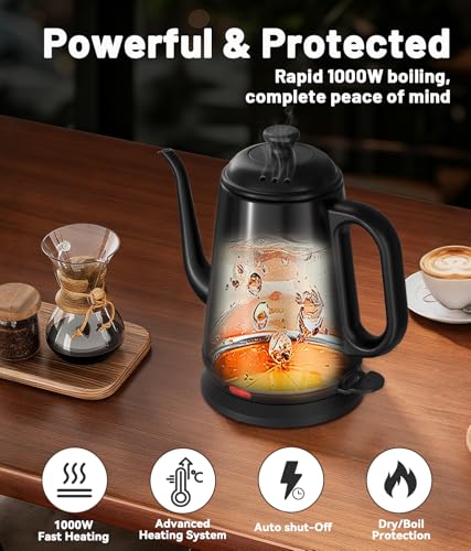 1L Gooseneck Electric Kettle for Pour Over Coffee and Tea, Fast Heating