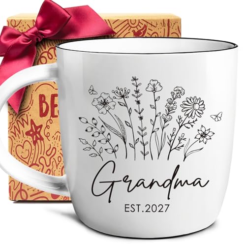 Grandma Pregnancy Announcement Mug Est 2027 Gift for First-Time Grandma - Flower Design