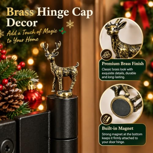 Zuxlwud 5-Pack Brass Deer Magnetic Hinge Heads Christmas Home Decor Gift