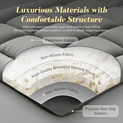 Foldable Japanese Floor Mattress - Twin Size Memory Foam Futon for Guests