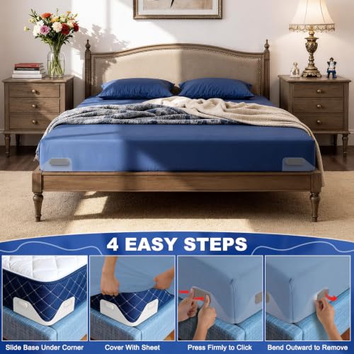 Bed Sheet Holders for Corners - No-Lift Fitted Sheet Grippers (4-Pack)