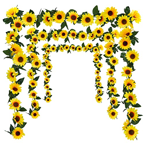 Artificial Sunflower Garland 3-Pack - 7.5ft Silk Hanging Flower Vines