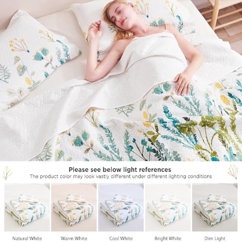 Green Essen King Size Floral Quilt Set - Botanical Bedspread with Pillow Shams