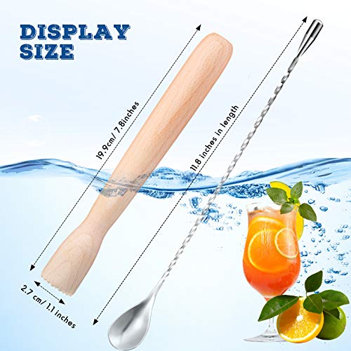 Patelai Natural Wooden Cocktail Muddler & Stainless Steel Bar Spoon Set