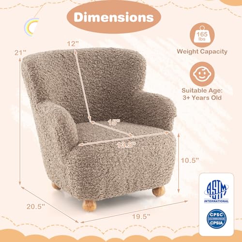 Kids Upholstered Armchair - Ergonomic Toddler Reading Chair, Coffee
