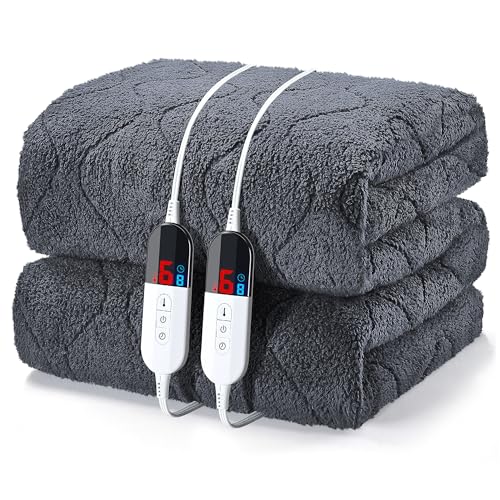 Queen Size Heated Mattress Pad with Dual Control - Sherpa Quilted Electric Bed Cover, Auto Shut Off, Fast Heating, Deep Pocket, Gray - Variation: Sherpa Gray / Queen