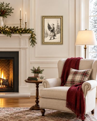 A-Tree Framed Santa Claus Canvas Wall Art 12x16 Inches - Vintage Gold Frame