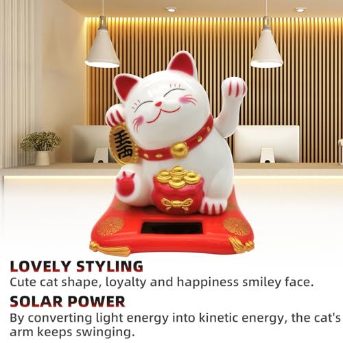 Solar Powered Lucky Cat Waving Arm Statue for Home Office and Car Decor