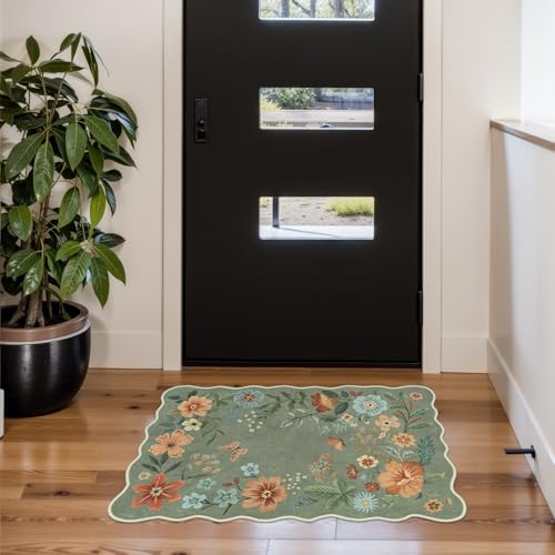 Floral Area Rug 2x3ft, Washable Non-Slip Boho Kitchen and Entryway Mat