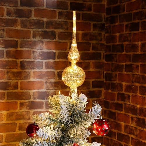 12-Inch Mercury Glass Christmas Tree Topper - Vintage Gold Finial Ornament