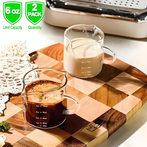 QUMMFA 5 OZ Espresso Cups Set with Double Spouts & Handle, Heat-Resistant Borosilicate Glass, Small Cappuccino Cups for Coffee Bar - 2 Pack