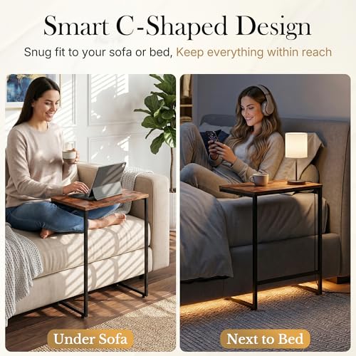 3-Piece Nesting End Table Set, C-Shaped Industrial Side Tables for Small Spaces