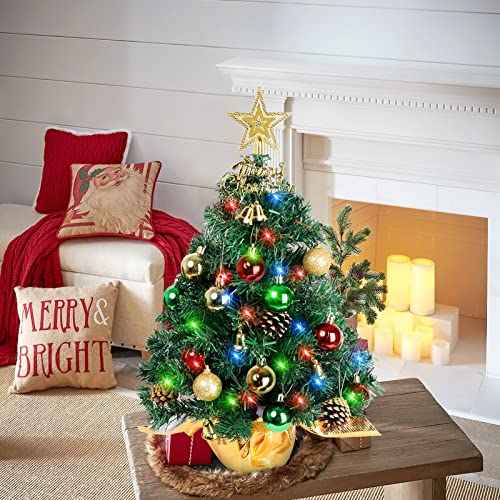 22-Inch Pre-Lit Mini Tabletop Christmas Tree with Ornaments & LED Lights