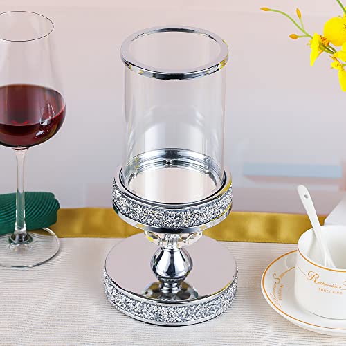 Hanjue Silver Crystal Ball Candle Holder for Pillar Candles Wedding Home Decor